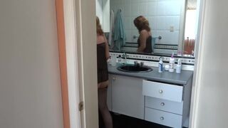 I show my stepmom my cock and jerk off while she shows off in erotic lingerie