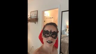 Harper jumps on the couch and bed topless in bratty skirt and no undies